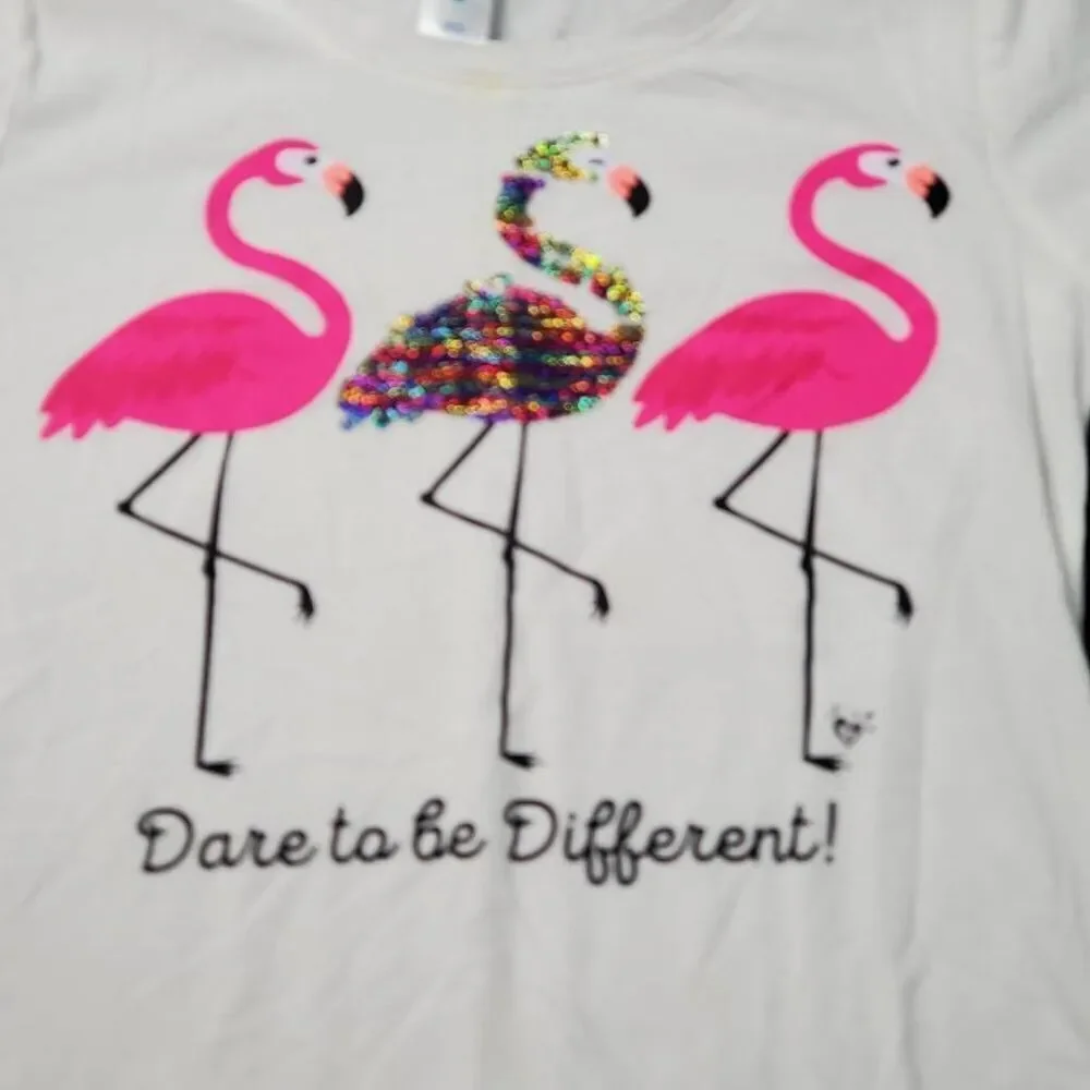 Justice Girls Youth 10 Large white flamingo Top